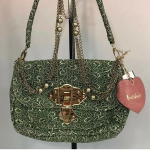 Imoshion Handbag Purse Green Crochet Gold Colored Chain NWT